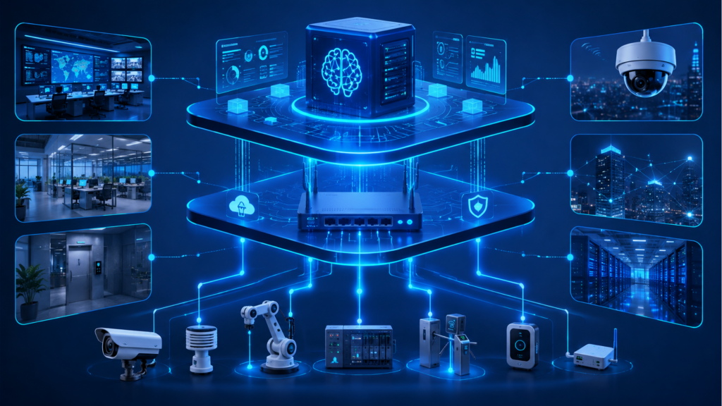 AI infrastructure architecture with AI Agent Server, Edge Gateway, and Integration Layer